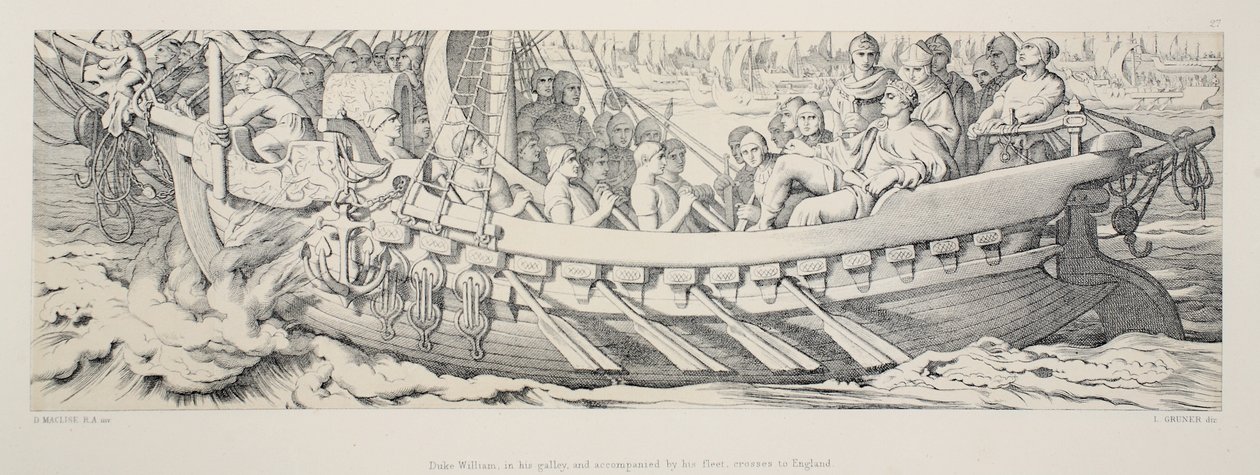 Hertig William, i sin byss, och åtföljd av sin flotta, går över till England, från 