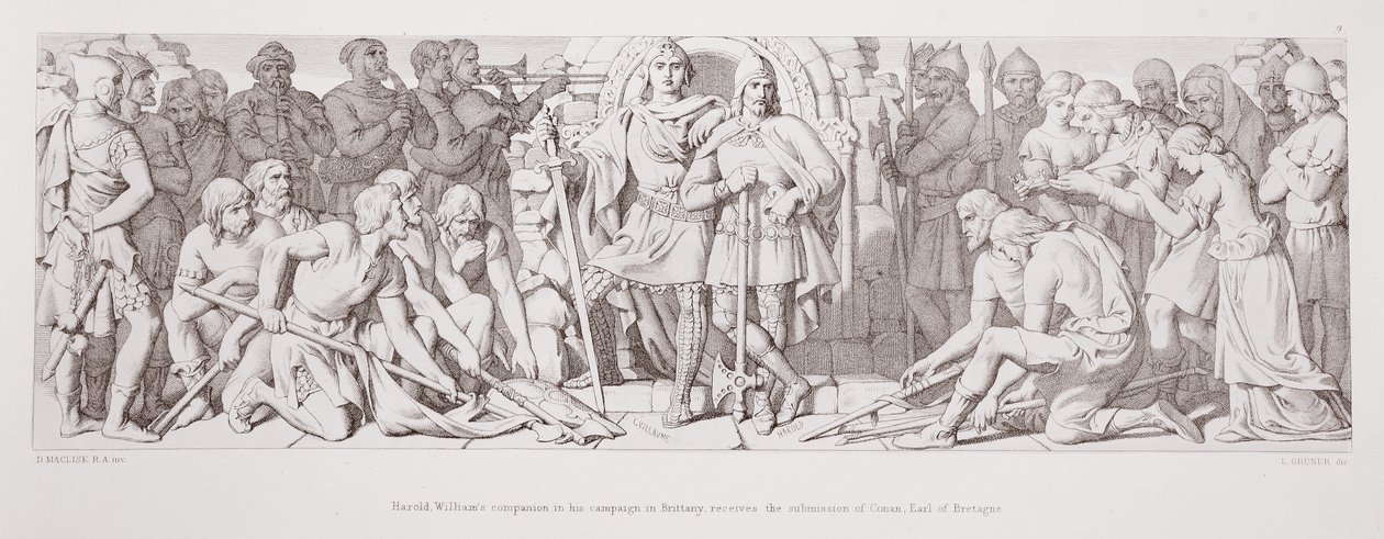 Harold, Williams följeslagare i hans fälttåg i Bretagne, tar emot inlämningen av Conan, Earl of Bretagne, från 
