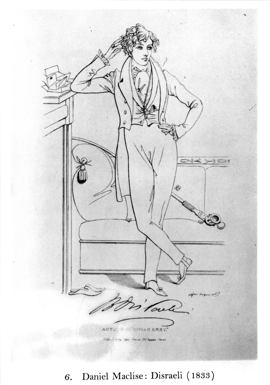 Porträtt av Benjamin Disraeli (1804-81) Författare till "Vivian Grey", 1833 av Daniel Maclise
