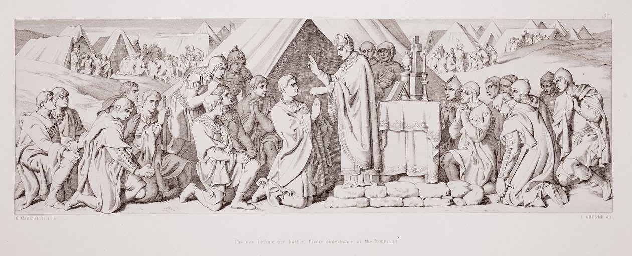 Kvällen före slaget, normandernas fromma ritualer, ur "The Story of the Norman Conquest", graverad av L. Gruner, 1866. av Daniel Maclise