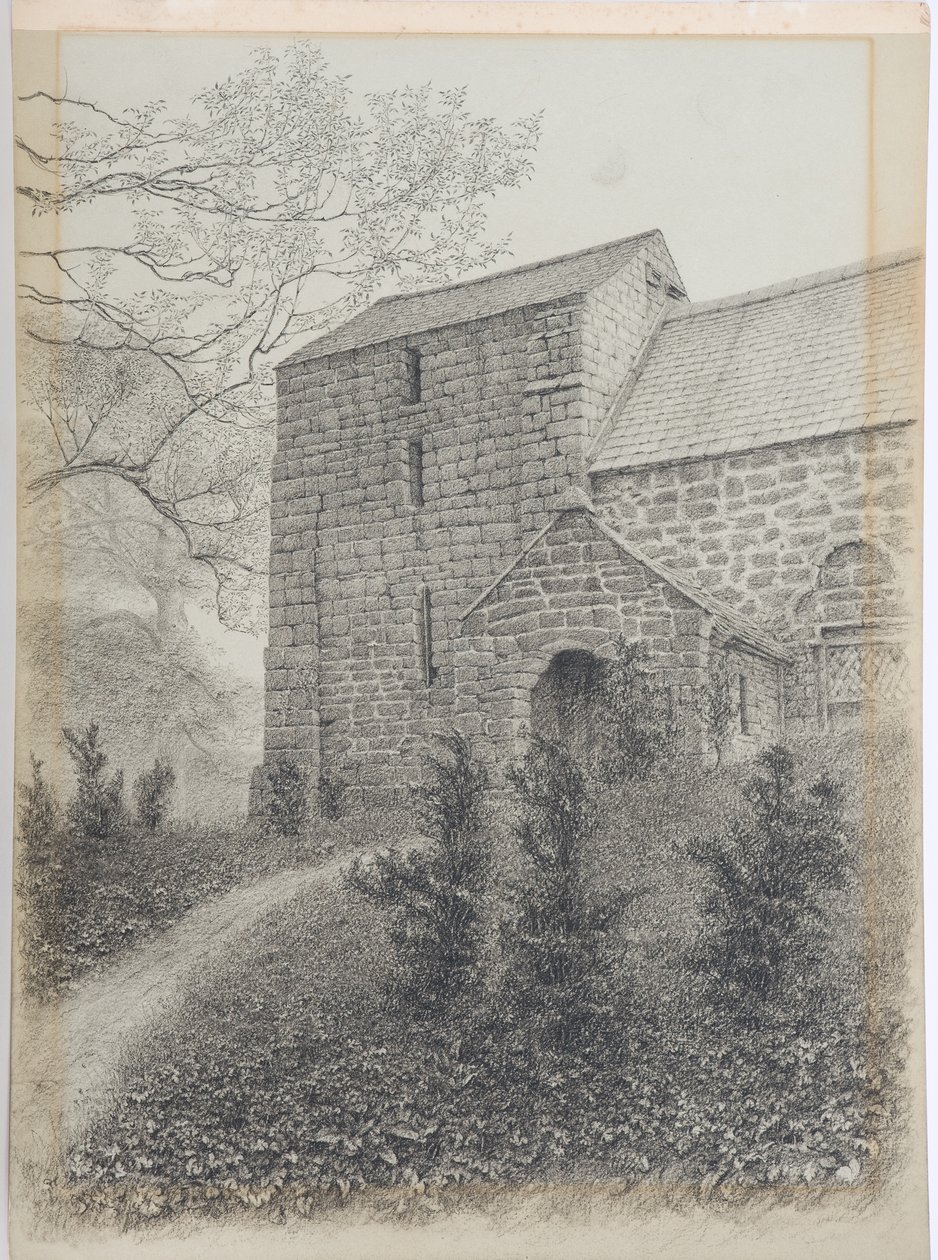 Ormside Church, Westmorland, ca 1916 (träkol på kort) av Daniel Oliver