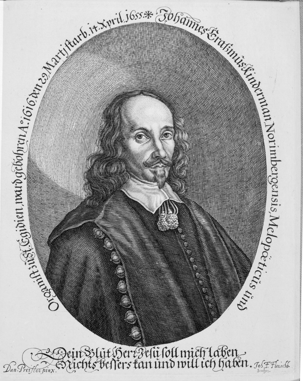 Johannes Erasmus Kindermann, graverad av Johann Friedrich Fleischberger av Daniel Preissler