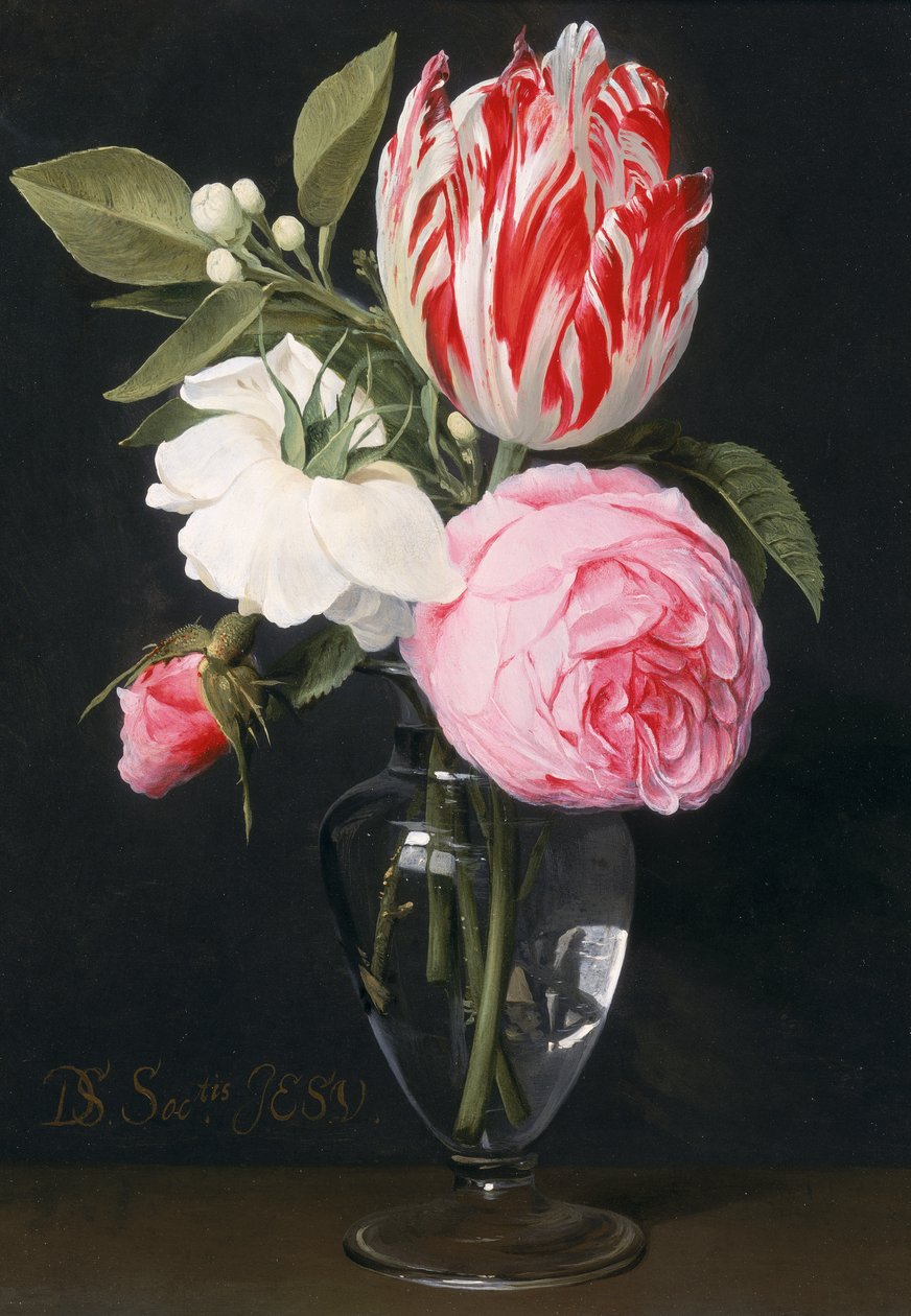 Blommor i en glasvas (olja på koppar) av Daniel Seghers