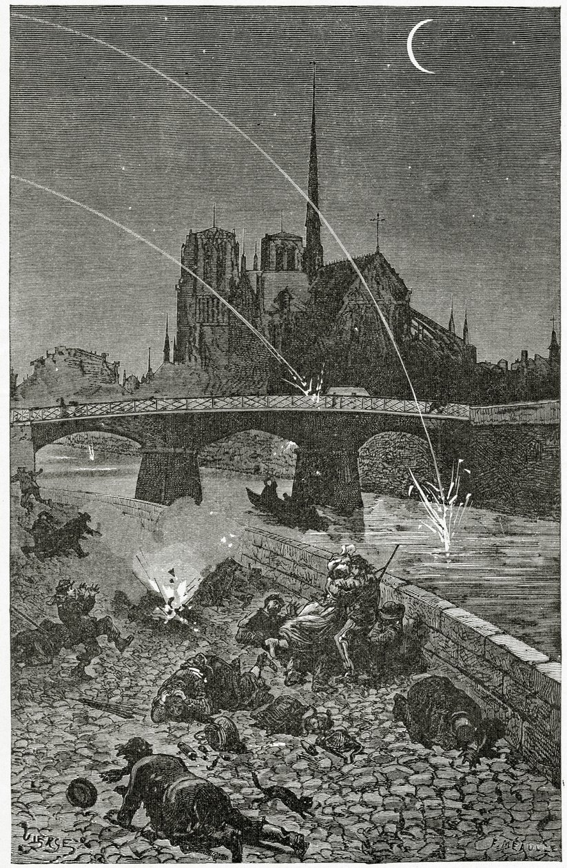 Paris under Fire, 1800-talet (bw gravyr) av Daniel Urrabieta Vierge