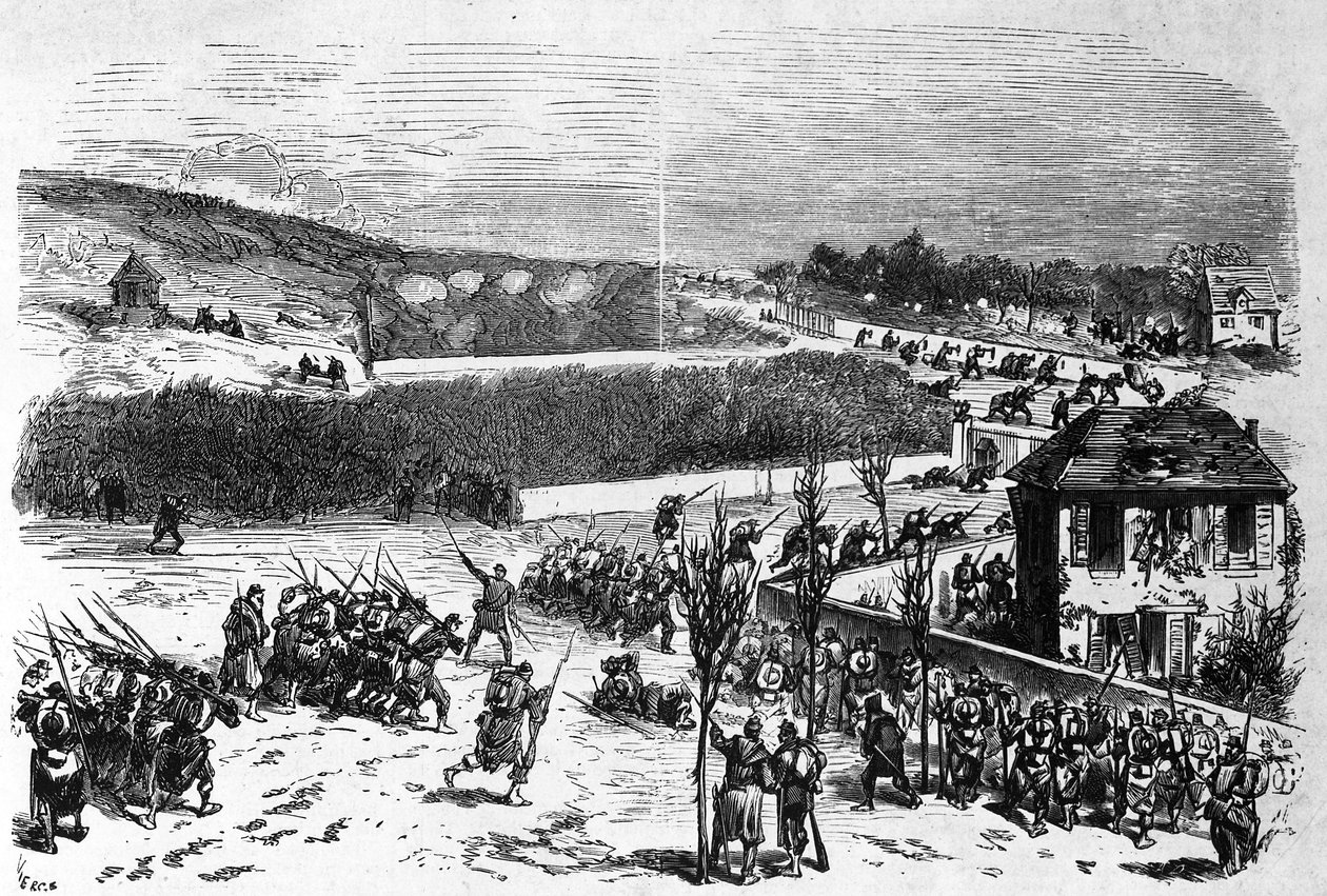 Trupper under befäl av general de Bellemare i slaget vid Buzenval, sent C19th av Daniel Urrabieta Vierge