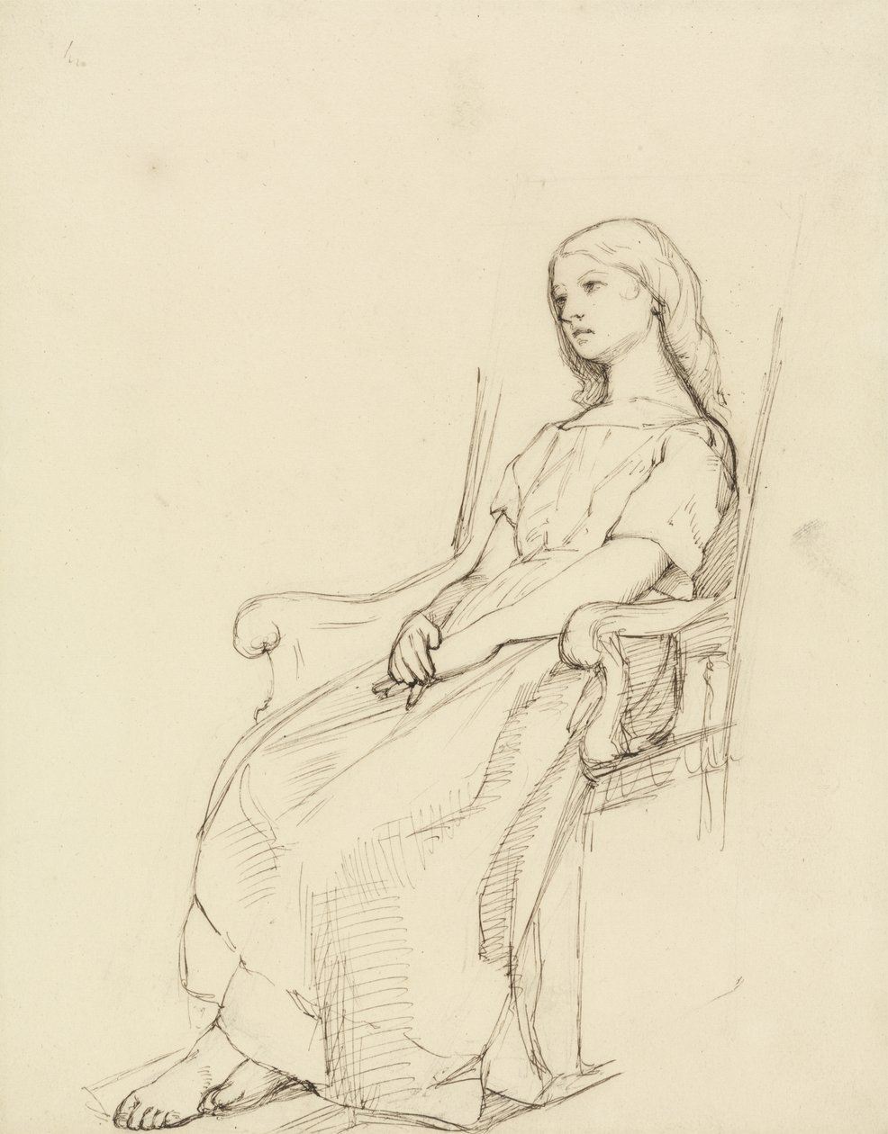 Studie av en ung flicka, sittande (penna & bläck och grafit på papper) av Daniel Maclise