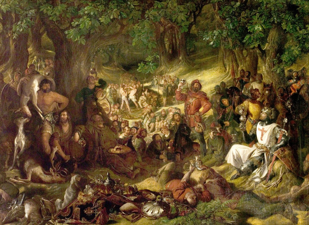 Robin Hood och hans glada män underhåller Richard lejonhjärta i Sherwoodskogen av Daniel Maclise