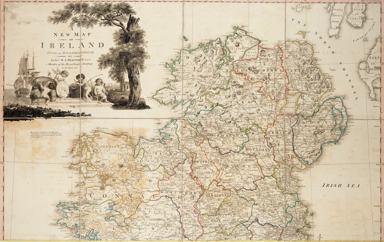 En ny civil och kyrklig karta över Irland av Daniel Augustus Beaufort