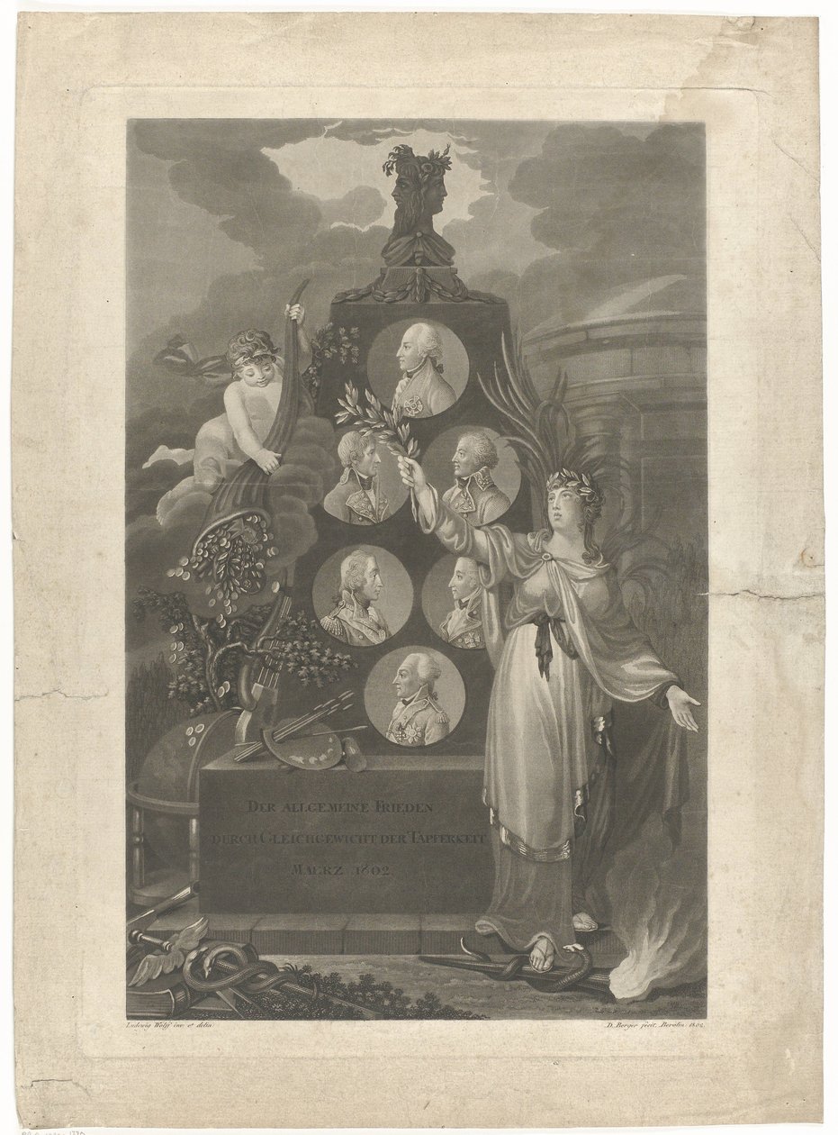 Allegory op de Vrede van Amiens, 1802 Den allmänna freden genom balans av tapperhet mars 1802 (titel på objekt) av Daniel Berger
