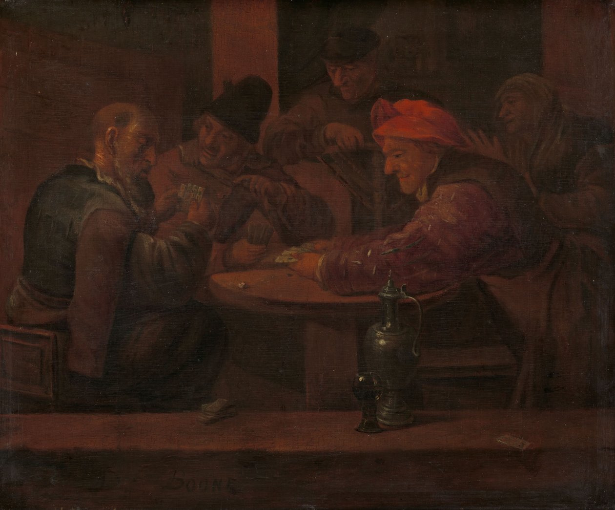 Män som spelar kort på en krog, ca 1660-1680 (olja på pannå) av Daniel Boone