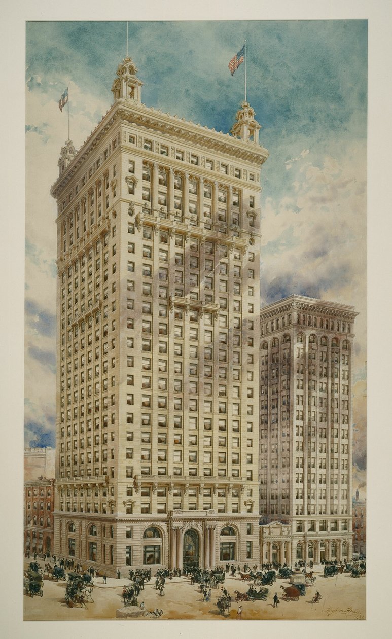 Marktitel och förtroendebyggnad med tillägg, Philadelphia, Pennsylvania, Perspective Rendering, 1900 av Daniel Burnham