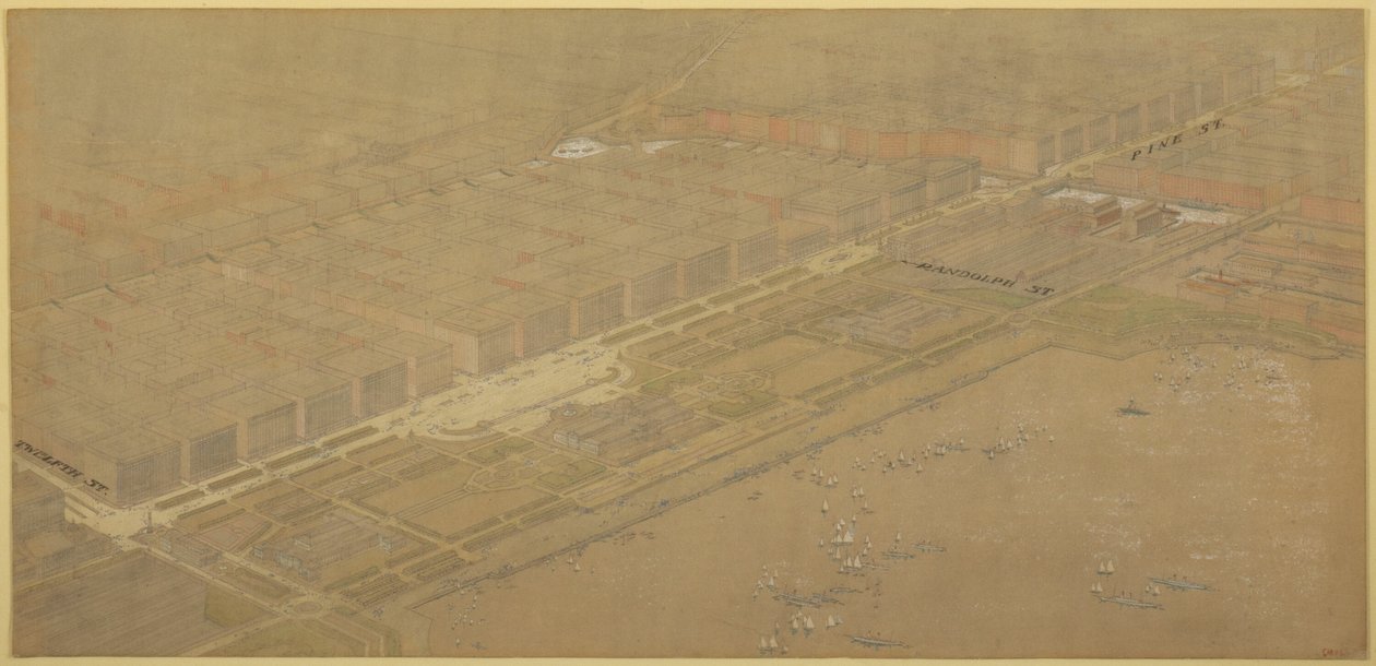 Plåt 114 från The Plan of Chicago, 1909: Chicago. Föreslagen Boulevard och Parkway på Michigan... av Daniel Burnham