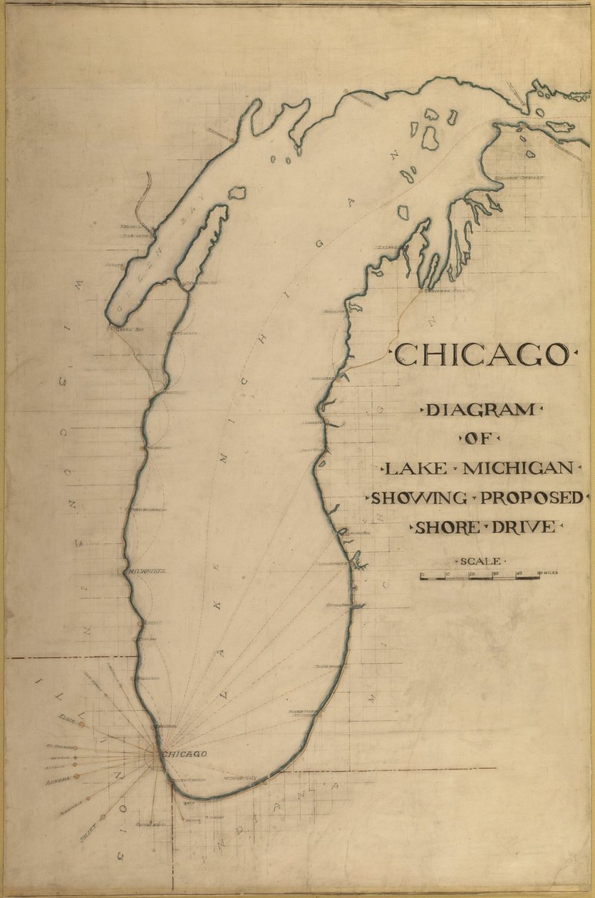 Platta 35 från Plan of Chicago 1909: Chicago, and Diagram of Lake Michigan. Föreslagen väg... av Daniel Burnham