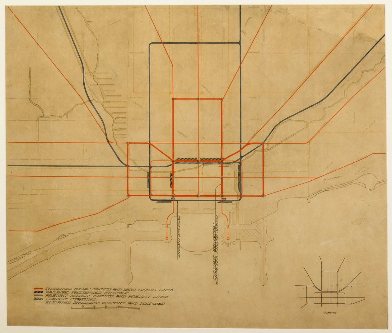 Plåt 75 från The Plan of Chicago, 1909: Chicago. Diagram över staden, som visar komplett system... av Daniel Burnham