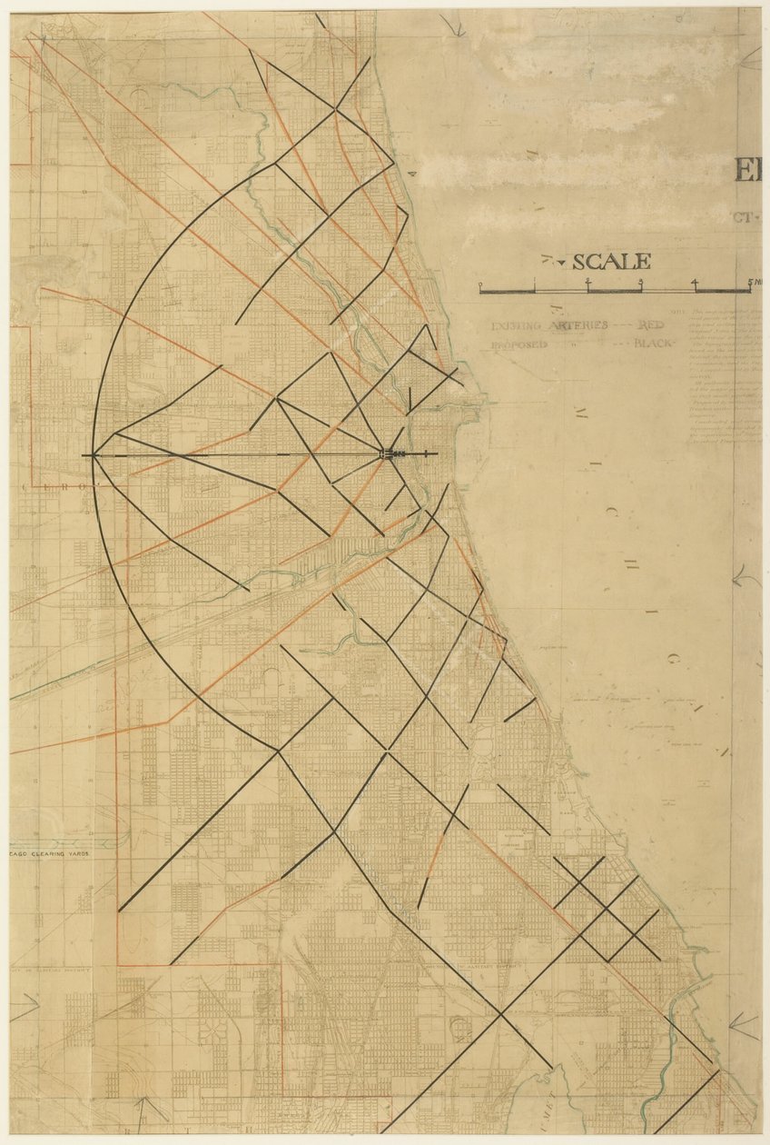Plåt 91 från The Plan of Chicago, Chicago, Proposed Diagonal Arteries, 1909. av Daniel Burnham