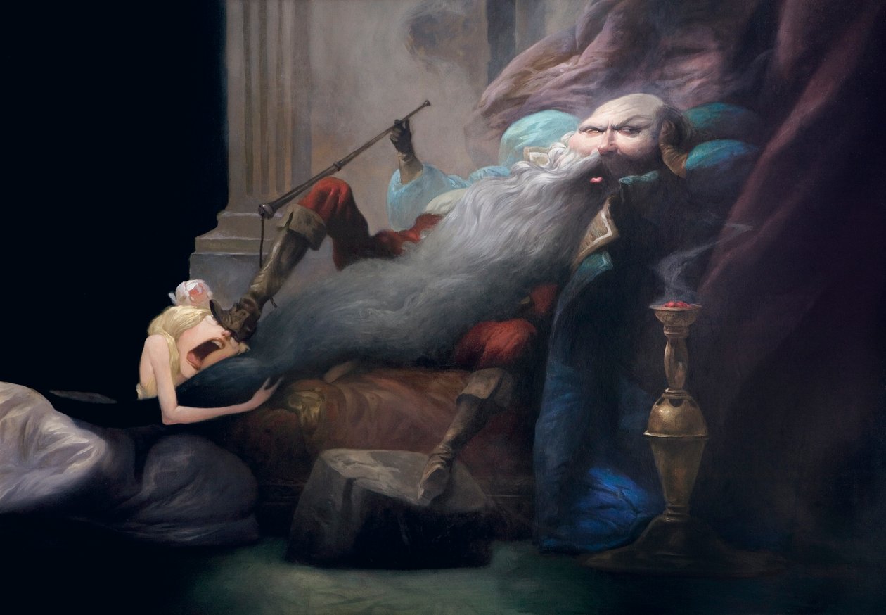 Och hon ber honom att lämna henne vid liv, från Bluebeard av Charles Perrault (1628-1703) av Daniel Cacouault