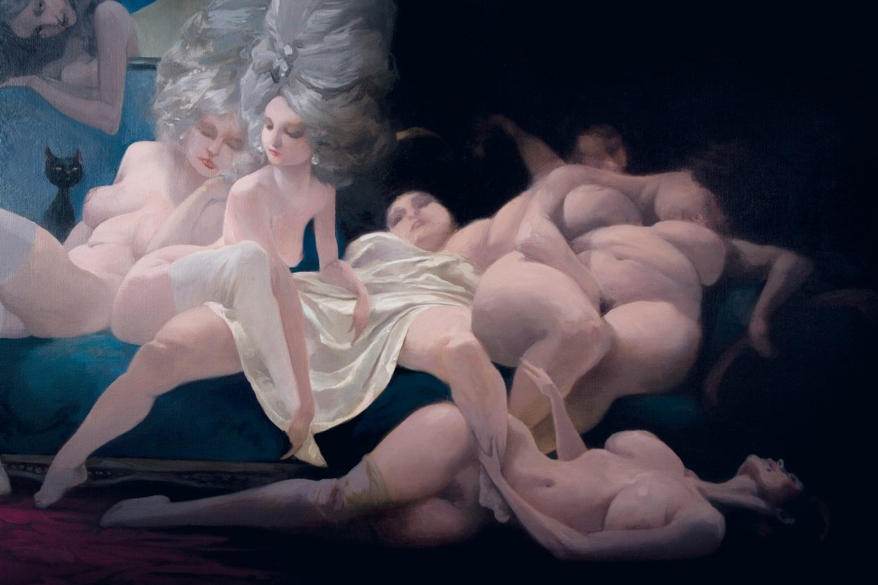Den unga bruden och hennes vänner, detalj, från Bluebeard av Charles Perrault (1628-1703) av Daniel Cacouault