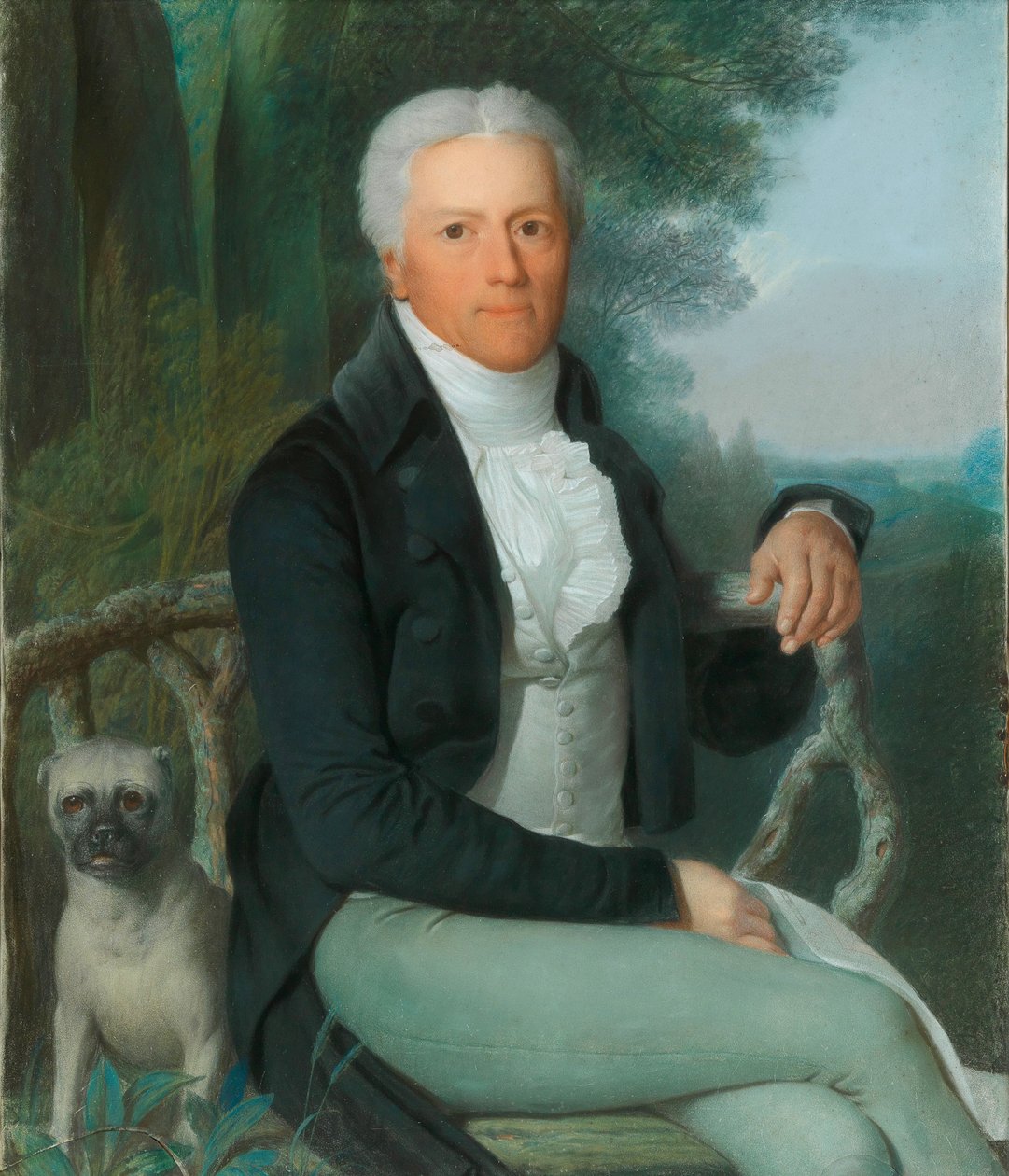 Porträtt av greve Karl August von Hardenberg 1750-1822 i parken på hans lantgård..., c1810 av Daniel Caffe