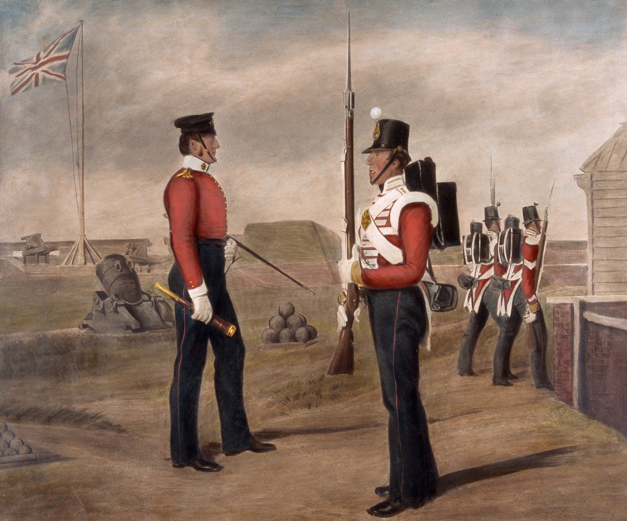 Major Thomas Egerton och en vaktpost, 77:e (The East Middlesex) regemente, Portsmouth av Daniel Cunliffe