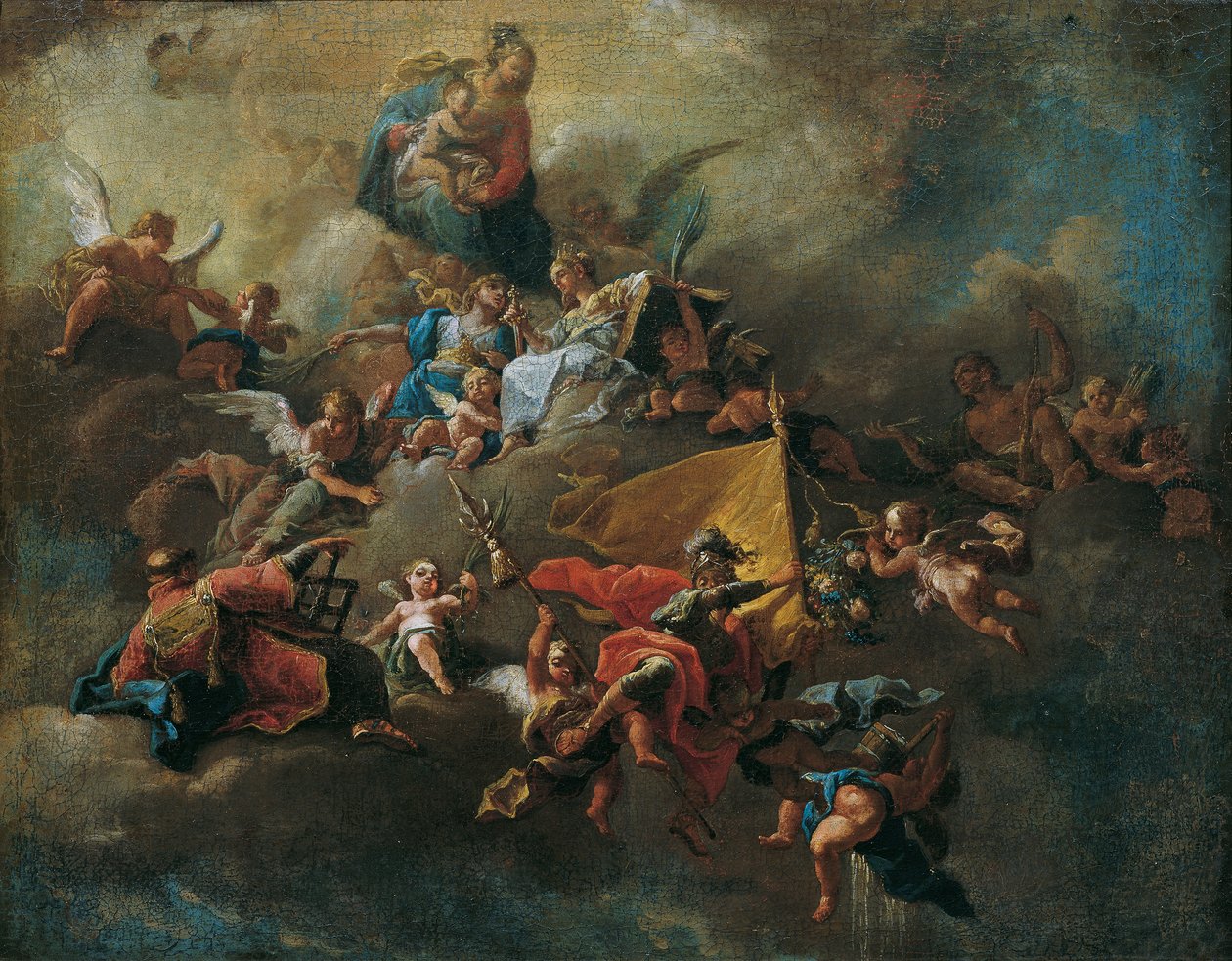 Maria med barnet och helgonen tronar på molnen av Daniel Gran