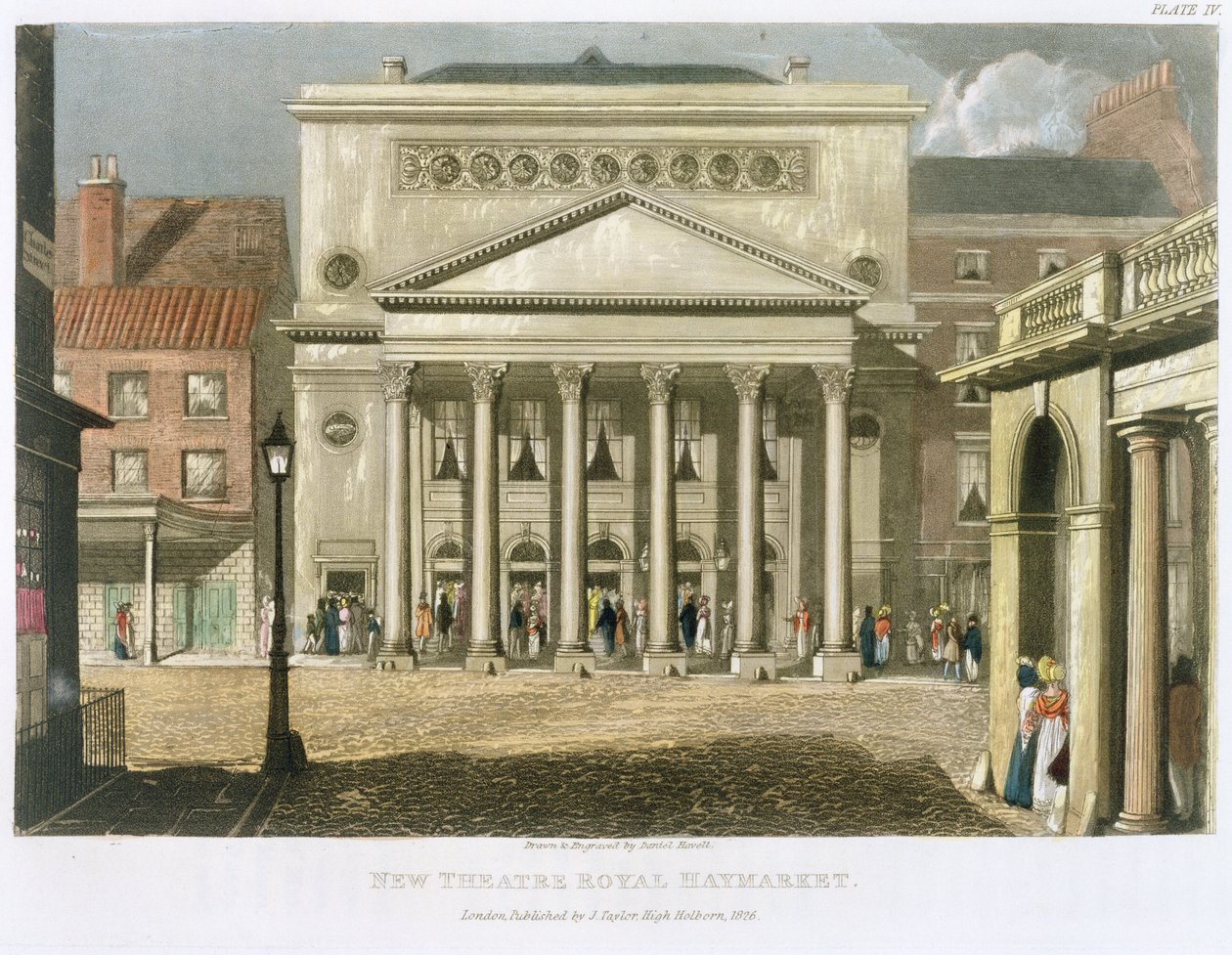 New Theatre Royal, Haymarket, i London, designad av John Nash 1821, 1826 av Daniel Havell