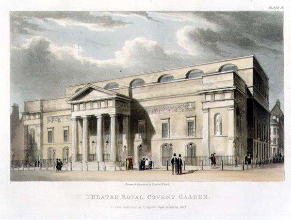 Theatre Royal, Covent Garden, i London, designad av Robert Smirke 1809 av Daniel Havell