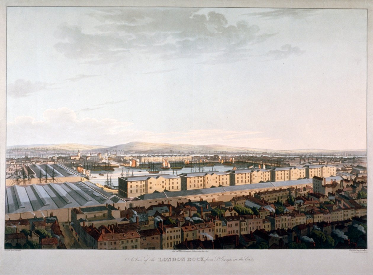 Utsikt över London Docks, 1816 av Daniel Havell