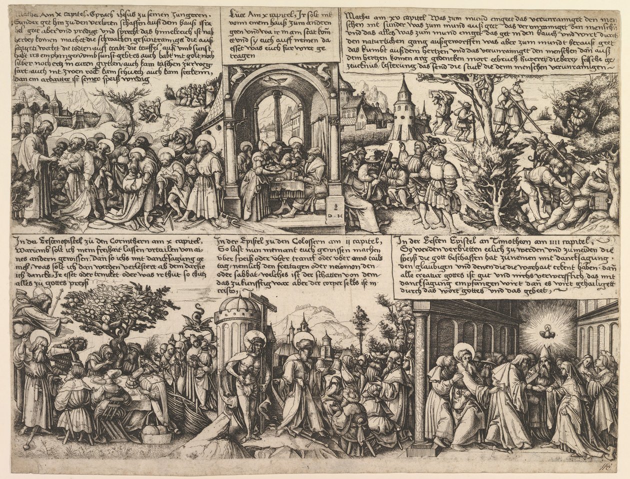 Olika scener, från evangelierna och från Acta Apostolorum, ca. 1530. av Daniel Hopfer
