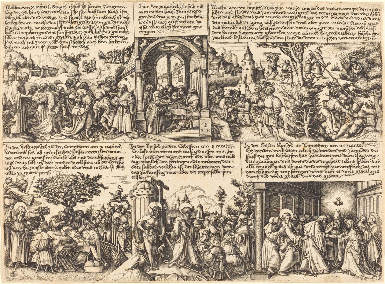 Jesus Kristus ger missionen till apostlarna och andra scener i Nya testamentet av Daniel Hopfer