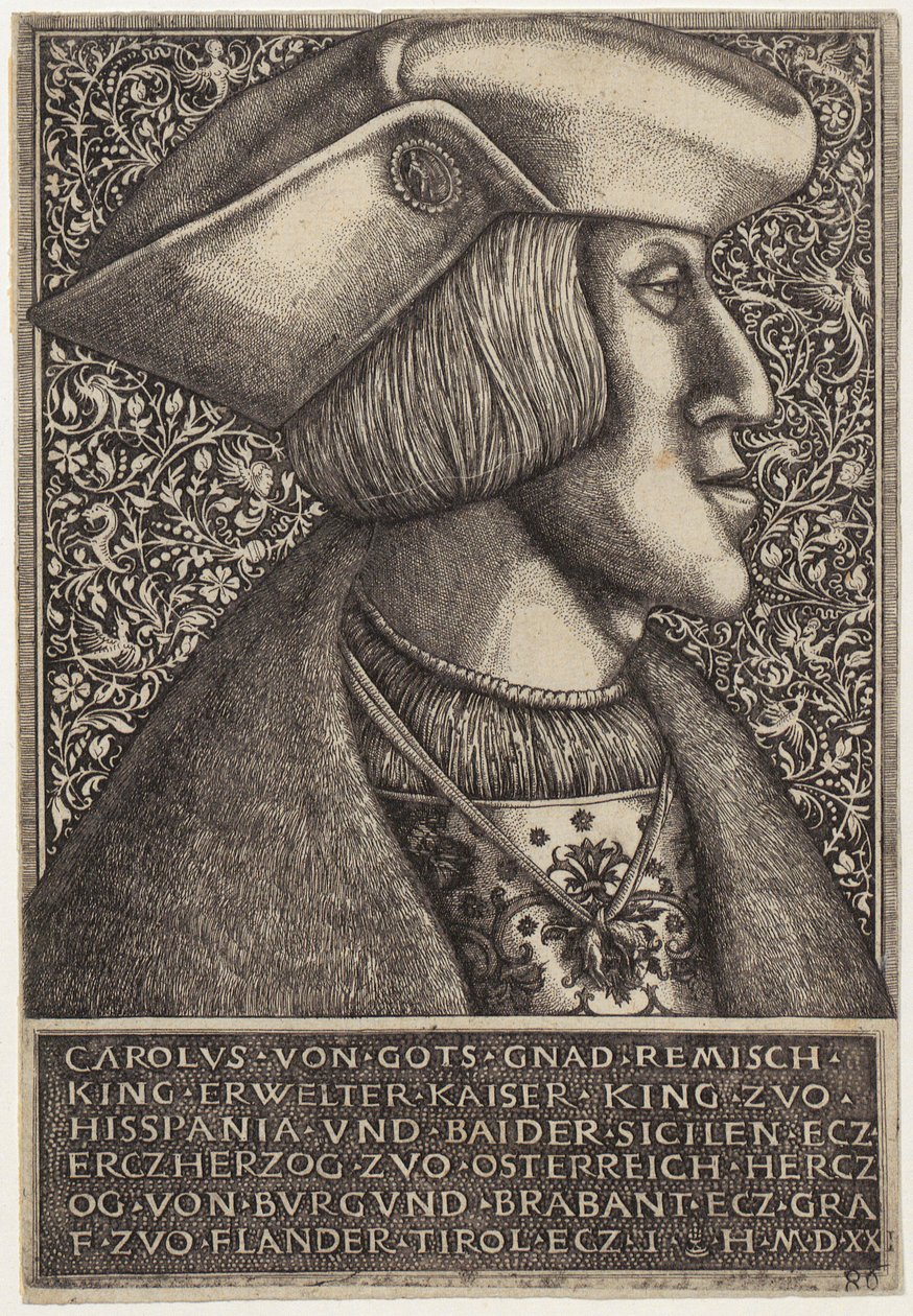Porträtt av kejsar Karl V, ur «Opera Hopferiana [...]» av Daniel Hopfer