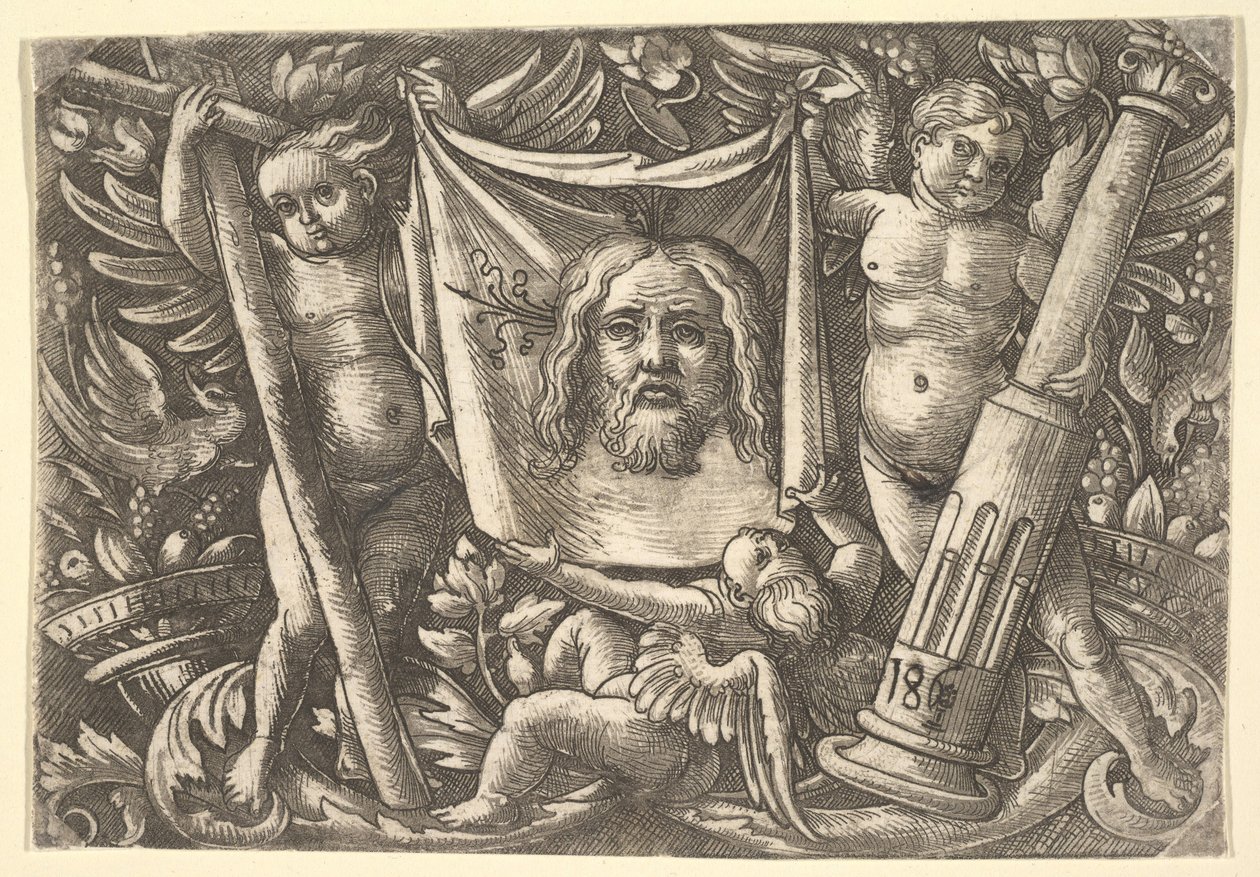 Sudarium som hålls av två änglar, ca. 1515. av Daniel Hopfer