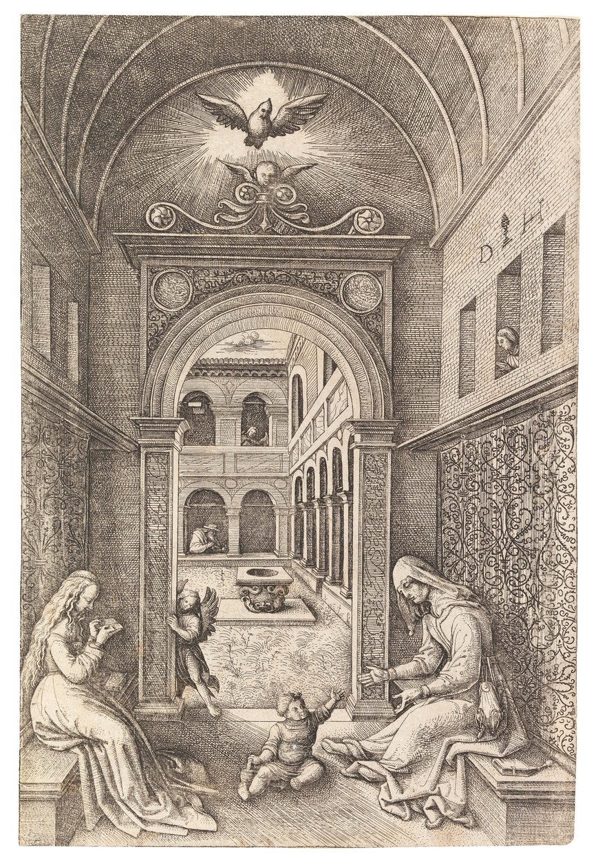 Jungfrun och barnet med Saint Anne, ca. 1500. av Daniel Hopfer the Elder