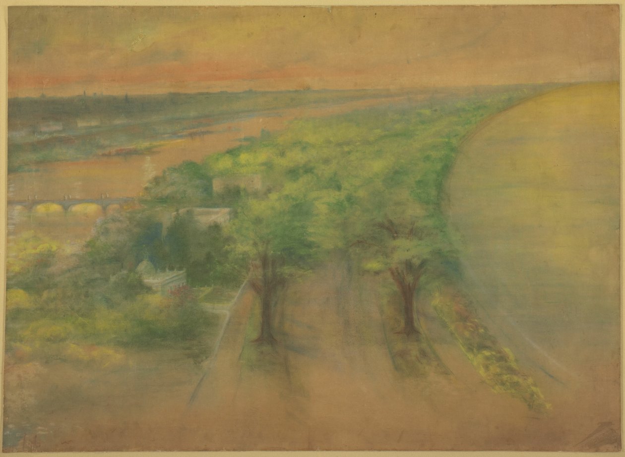 Platta 50 A från Plan of Chicago 1909: Chicago. Utsikt över den föreslagna parken på den södra stranden som ser nordväst mot staden. av Daniel Hudson Burnham