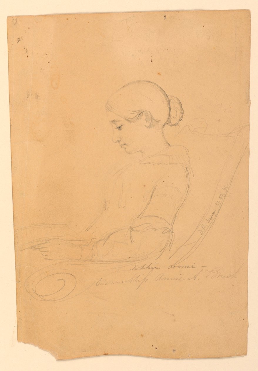 Teckning, Annie A Brush, Sittande i, 22 september 1841 av Daniel Huntington