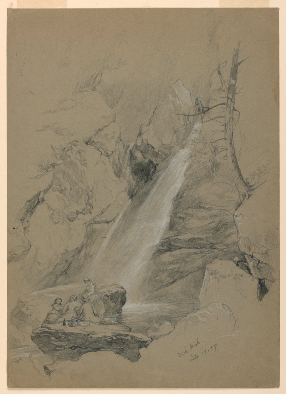 Ritning, Bash-Bish Falls, South Egremont, Massachusetts, 18 juli 1859 av Daniel Huntington