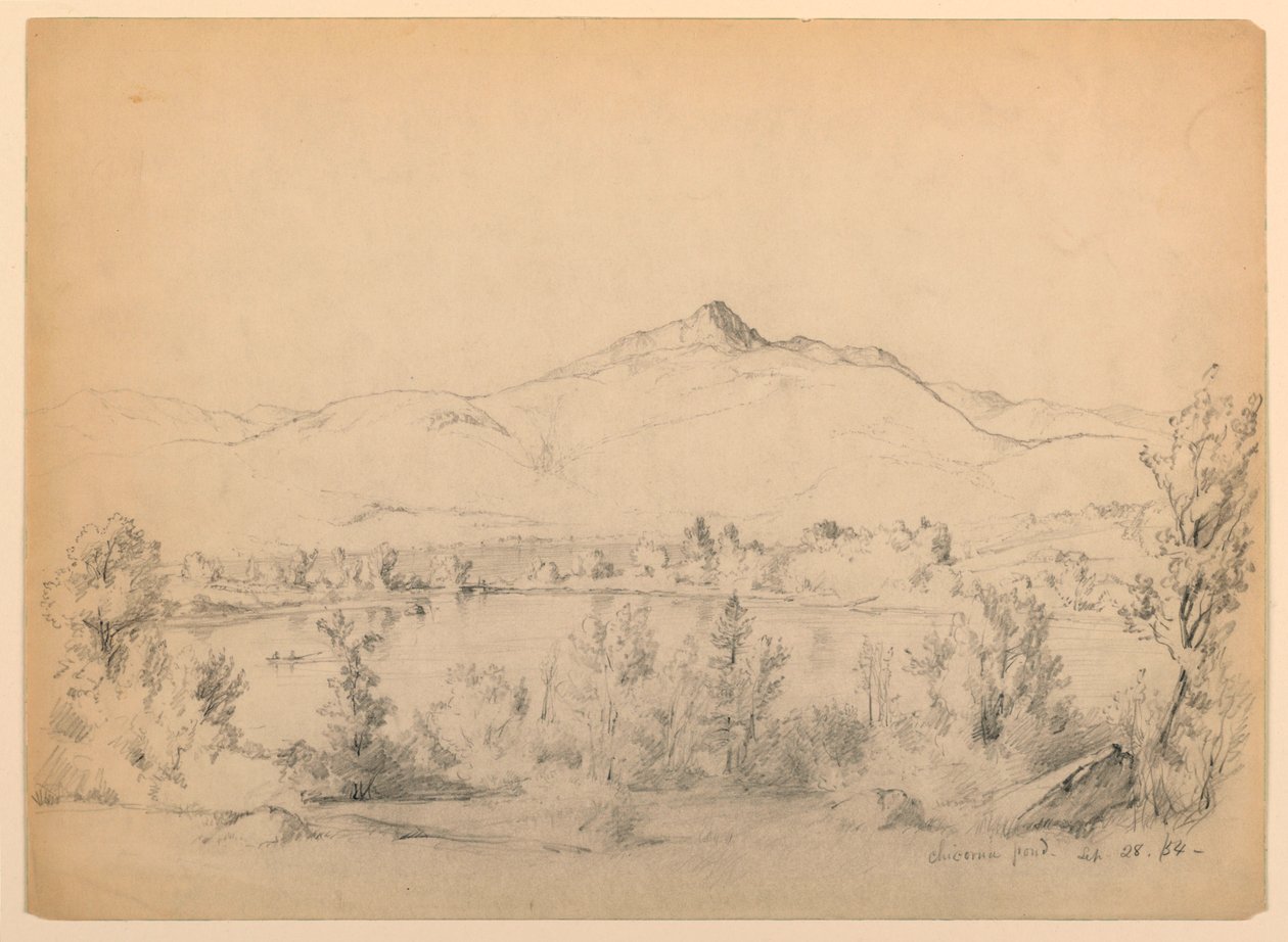 Teckning, Chocorua Pond and Mountain, New Hampshire, 28 september 1854 av Daniel Huntington