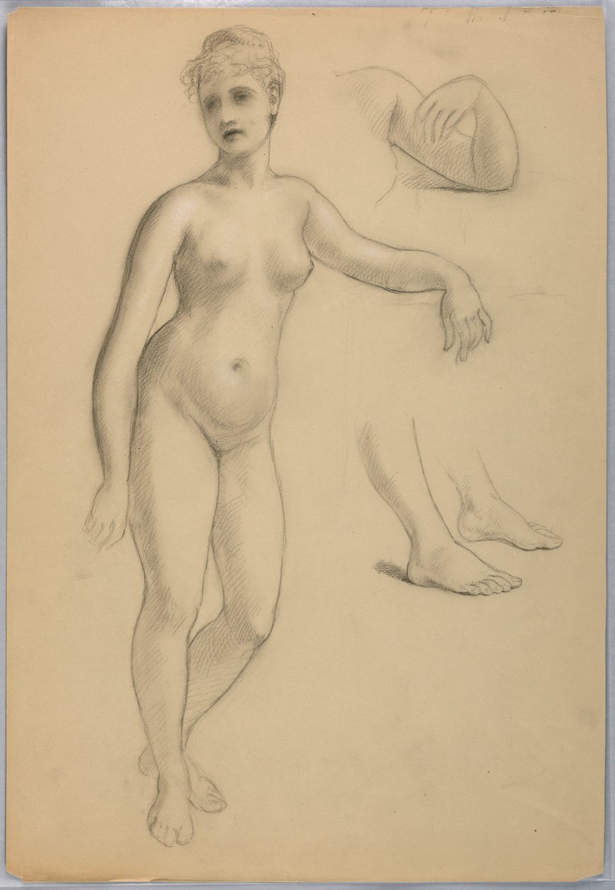 Teckning, Kvinnlig naken stående, sep, 1860-70 av Daniel Huntington