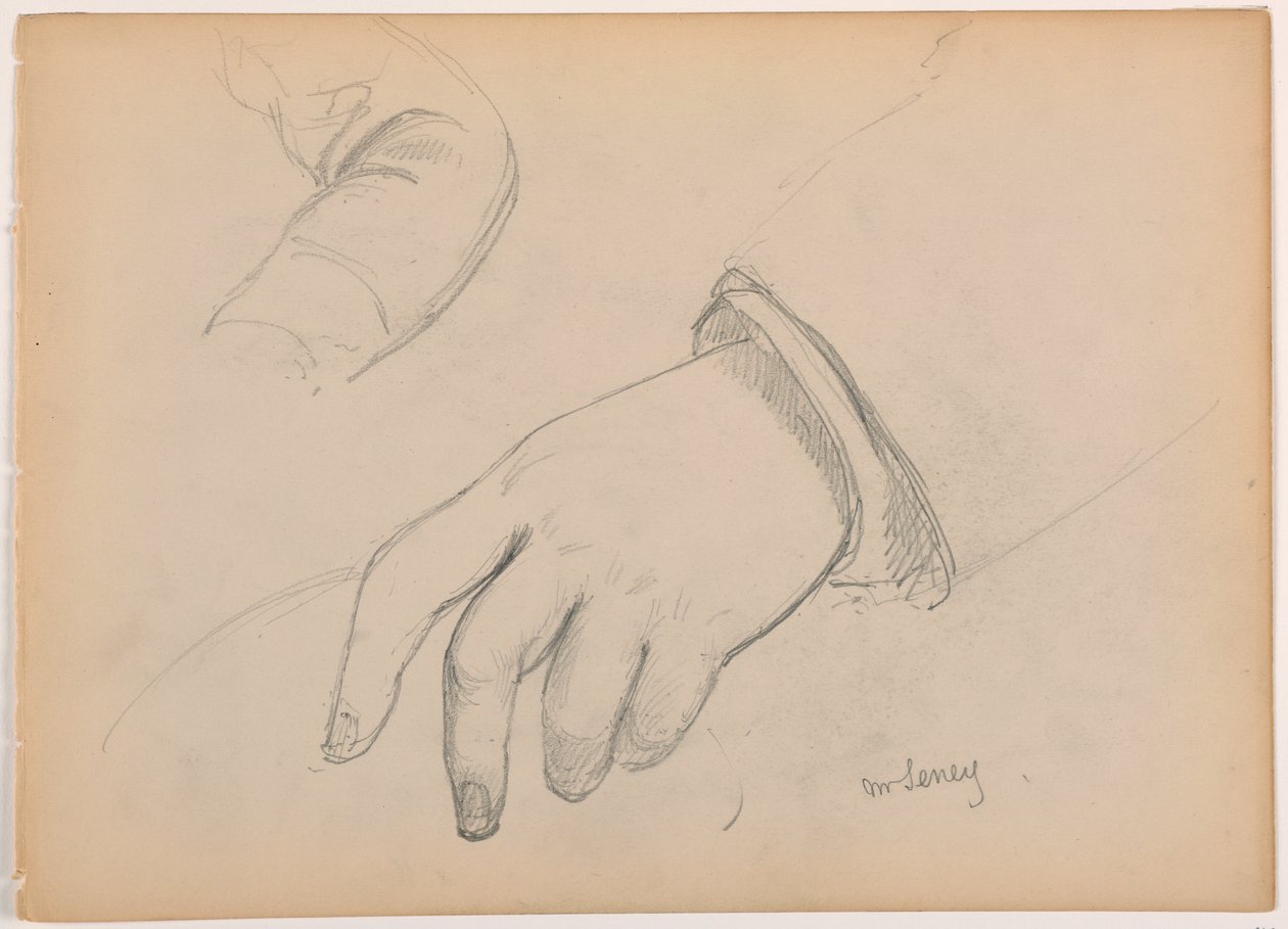 Teckning, George D. Seney, studie av hand och arm; a tergo: vänster fot, 1881 av Daniel Huntington