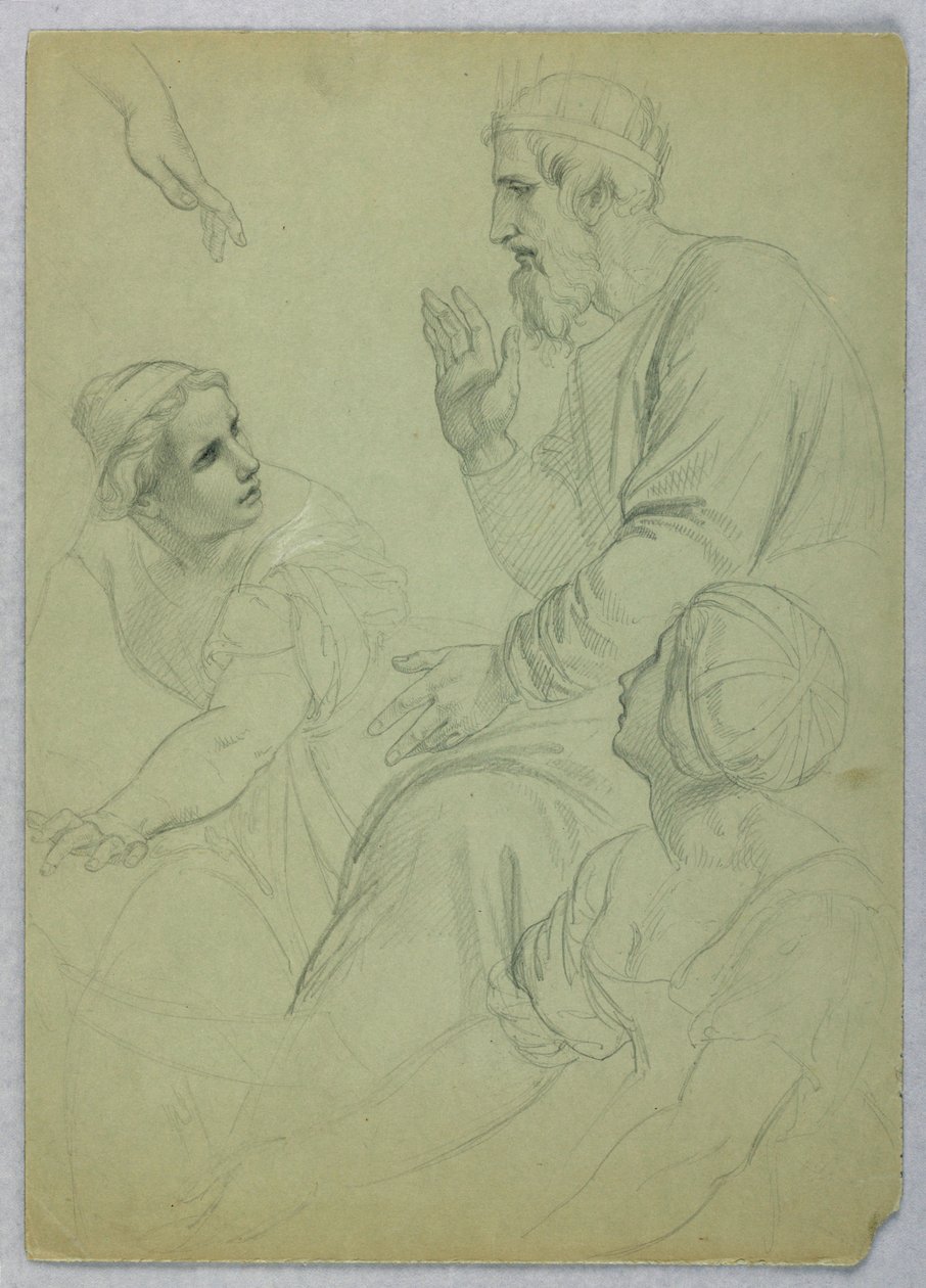 Teckning, Kung och två kvinnor, Separ, ca 1845 av Daniel Huntington