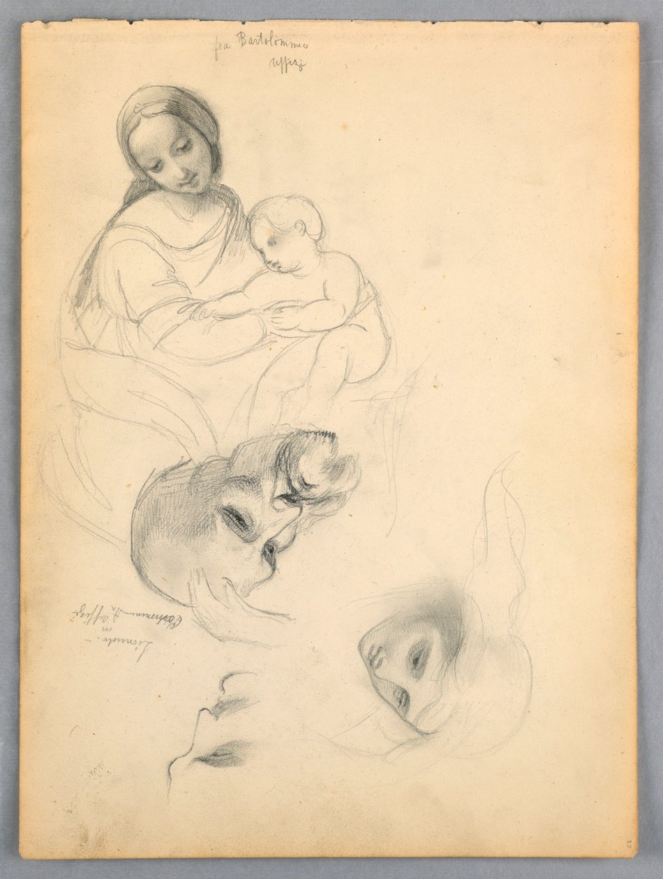 Teckning, Madonna med barn efter F, oktober 1844 av Daniel Huntington