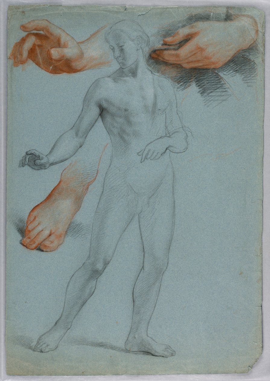 Teckning, Manlig naken stående, Separ, 1858 av Daniel Huntington