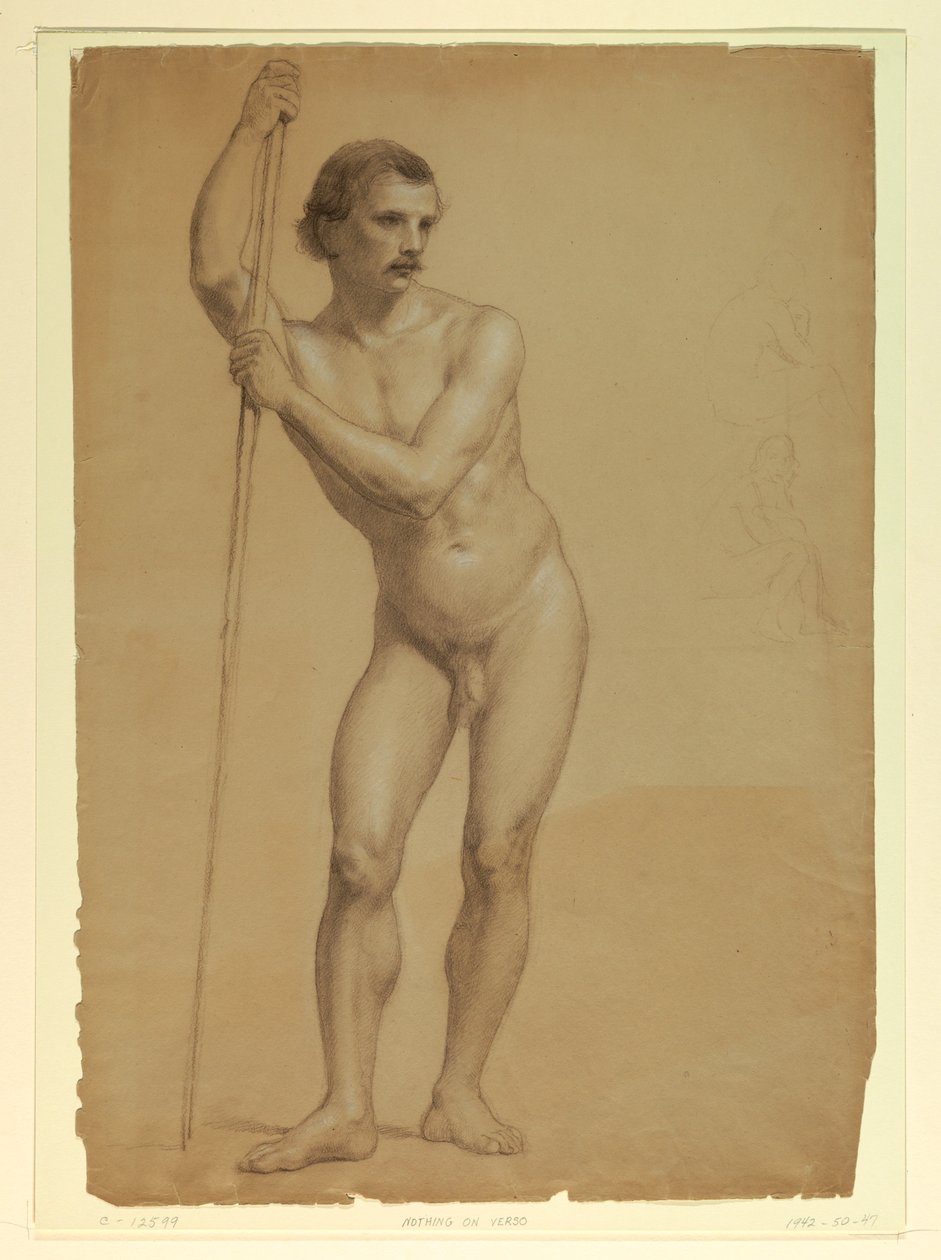 Teckning, Manlig naken stående, två S, 1866 av Daniel Huntington