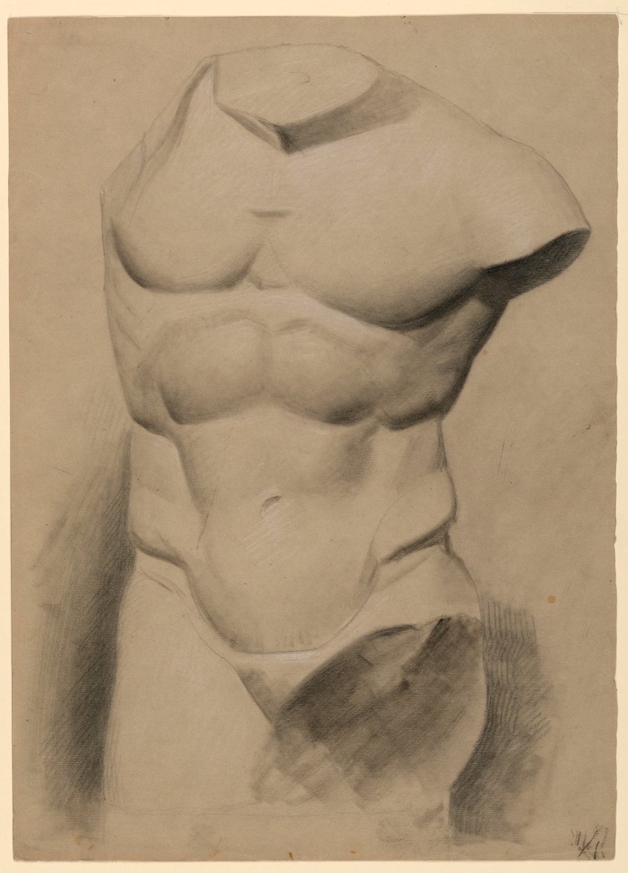 Teckning, manlig torso från gips, 1840 av Daniel Huntington
