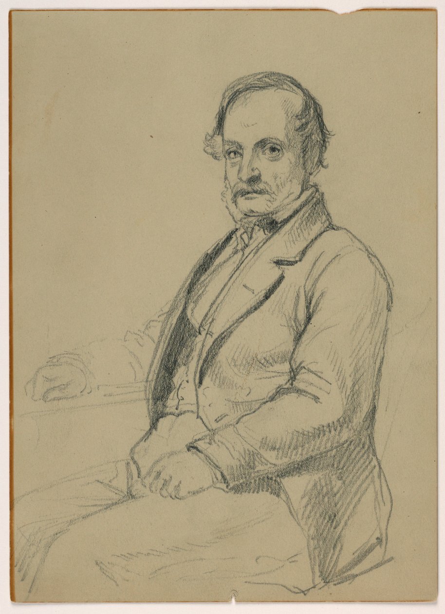 Teckning, Sittande man, ca 1860 av Daniel Huntington
