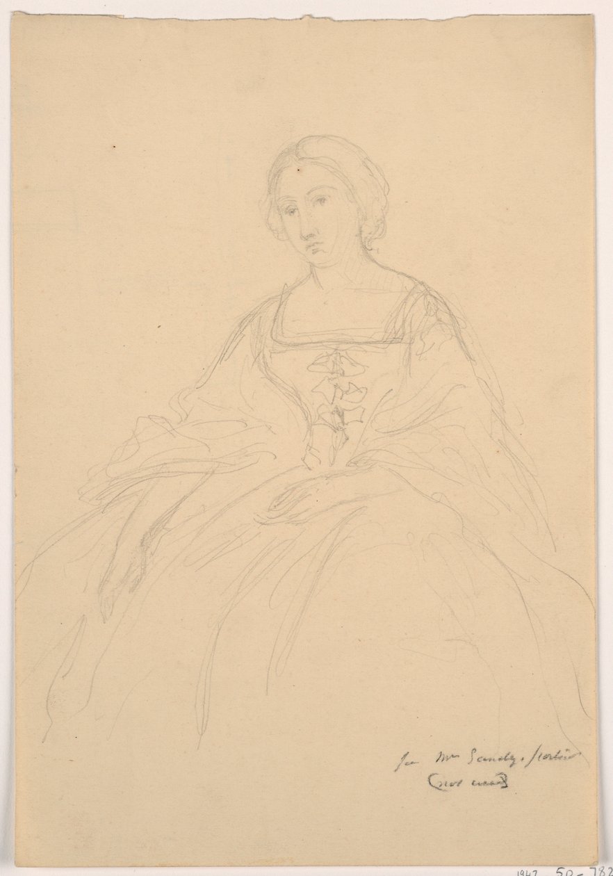 Teckning, Mrs Sheppard Gandy sittande; Averso: Linjeskiss, 1859 av Daniel Huntington