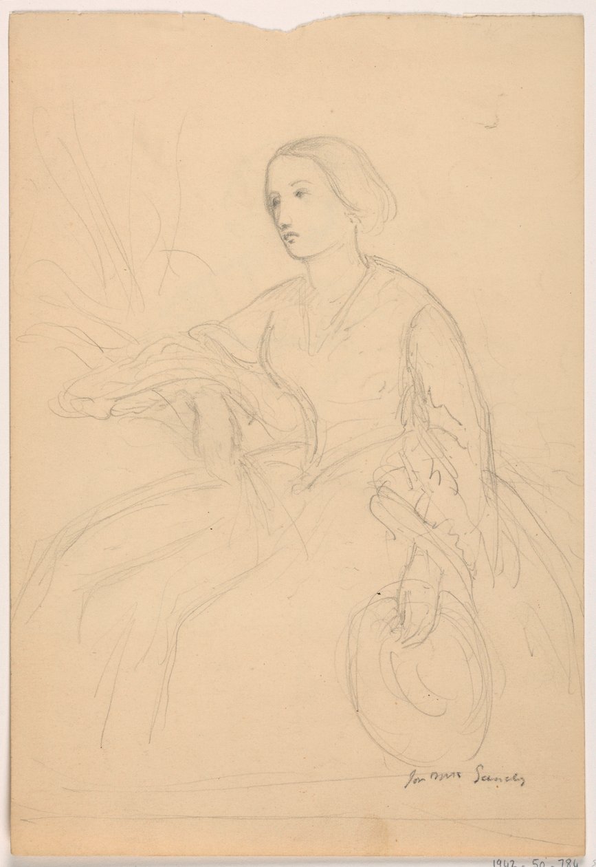 Teckning, Mrs Sheppard Gandy sittande; Averso: Mrs Sheppard Gandy sittande, 1859 av Daniel Huntington