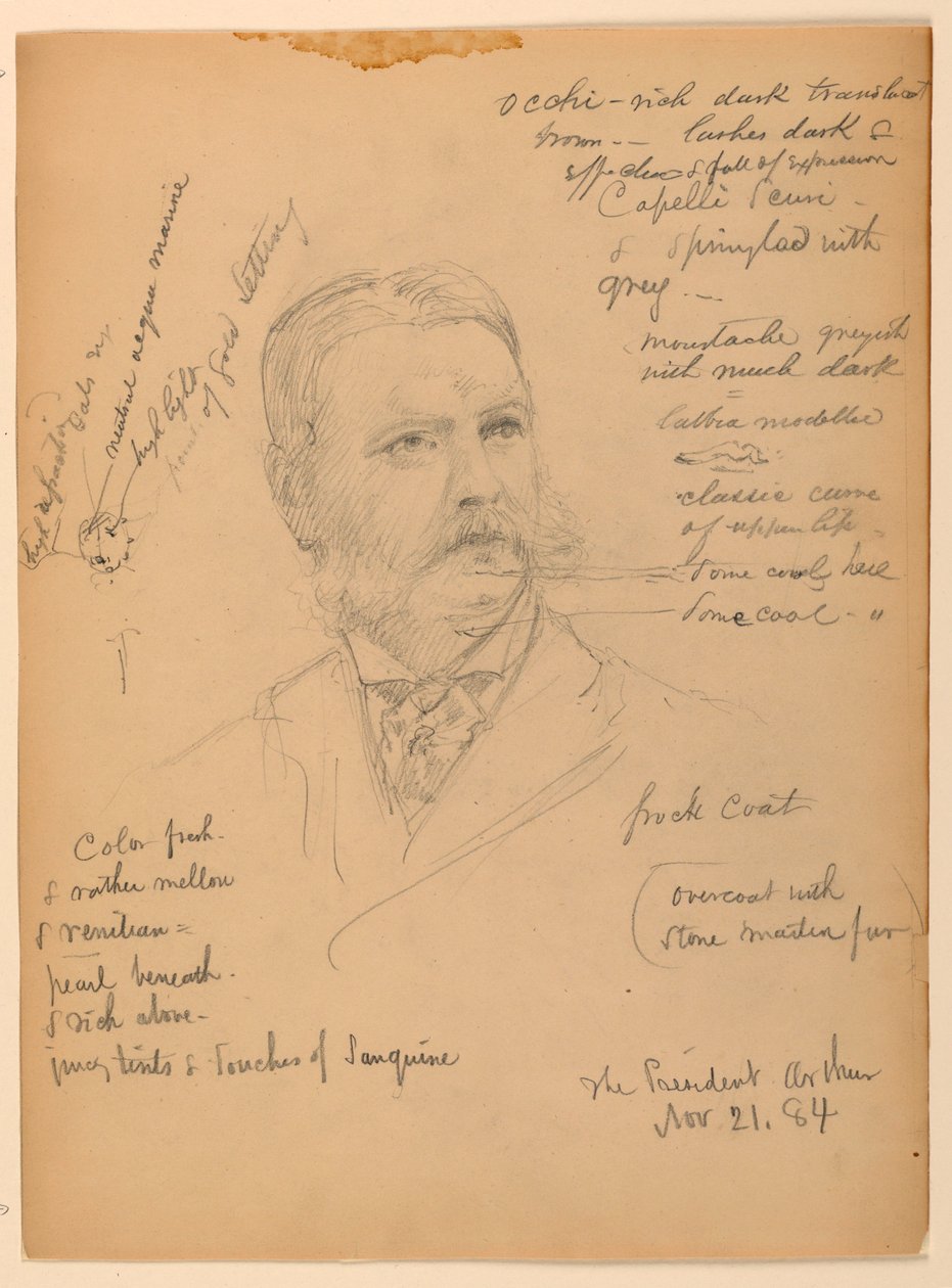 Teckning, president Chester Alan Ar, 21 november 1884 av Daniel Huntington