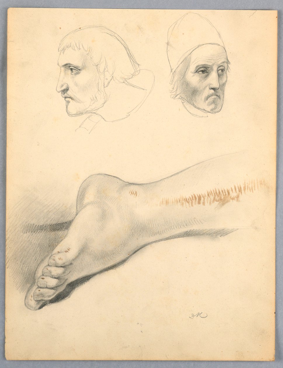 Teckning, höger fot och två huvuden S, 1852 av Daniel Huntington