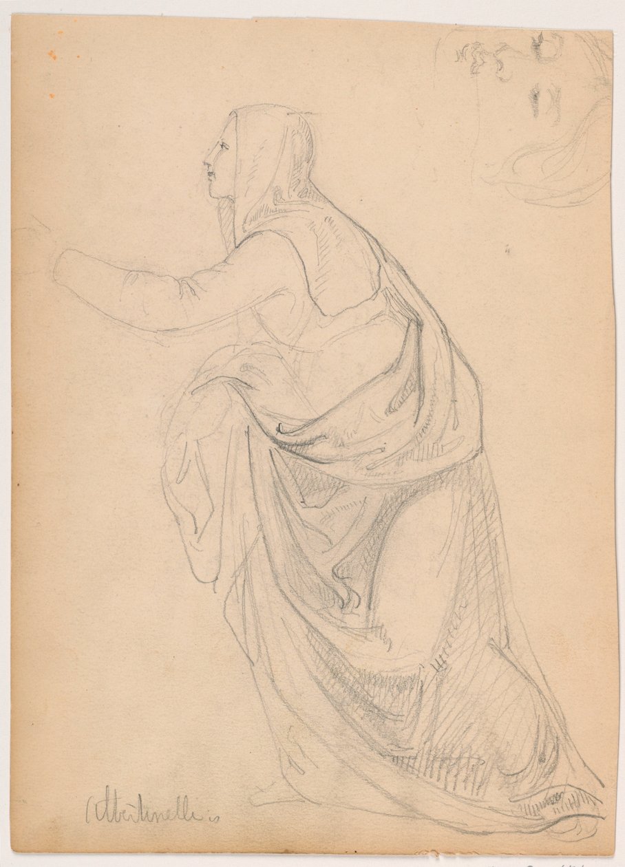 Teckning, Klädd kvinna som sträcker ut handen, efter Mariotto Albetinelli, 1844 av Daniel Huntington