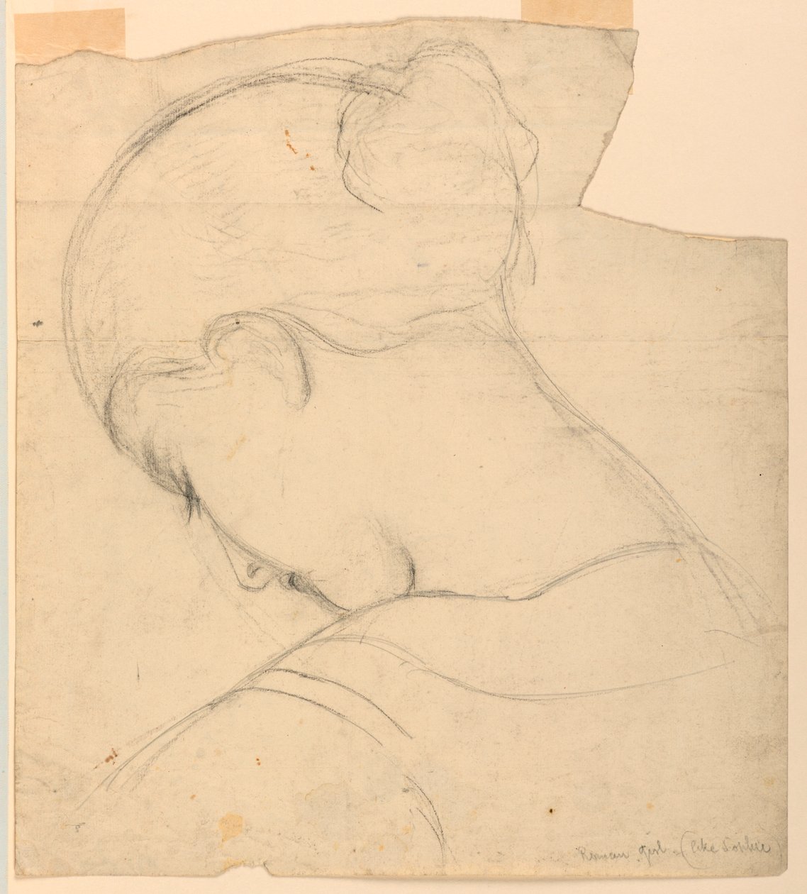 Teckning, Studie till "Romersk flicka", Kvinnohuvud, 1841 av Daniel Huntington